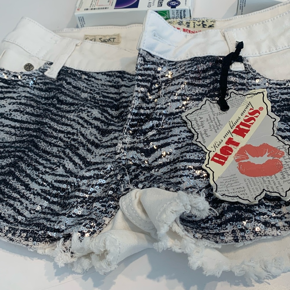 White and black sequin shorts new